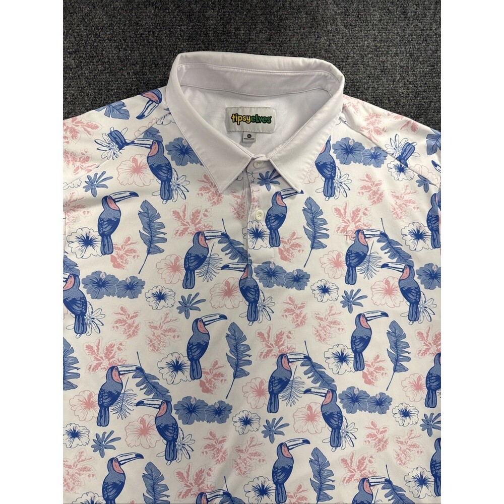 Tipsy Elves Toucan Tango Golf Polo Men XXL Tropical Floral Performance Shirt